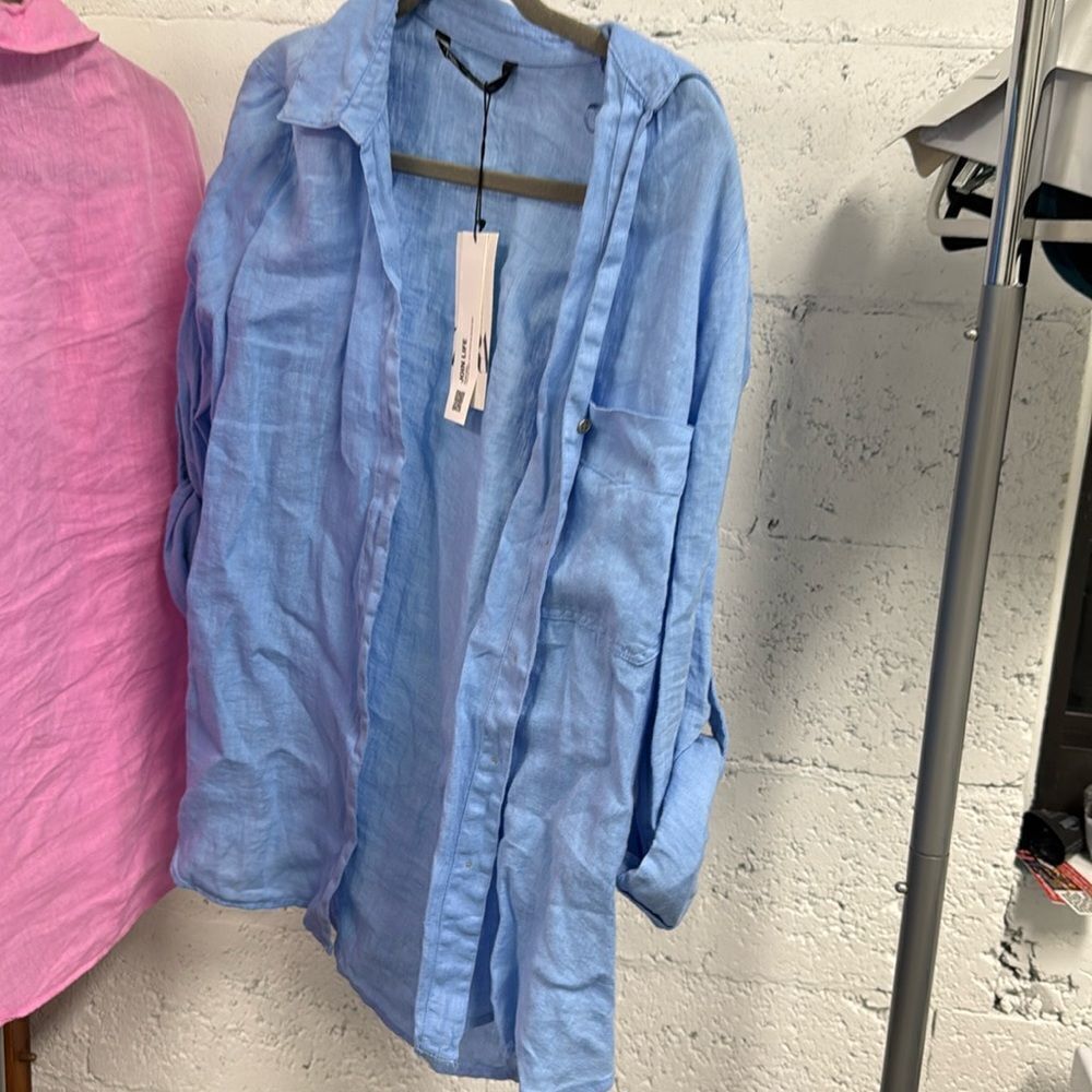 ZARA Button Down Casual Long Sleeve Periwinkle Blue Color - NWT - Size Large
